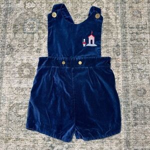 Vintage Blue Velvet Bib Overalls Shorts 4T